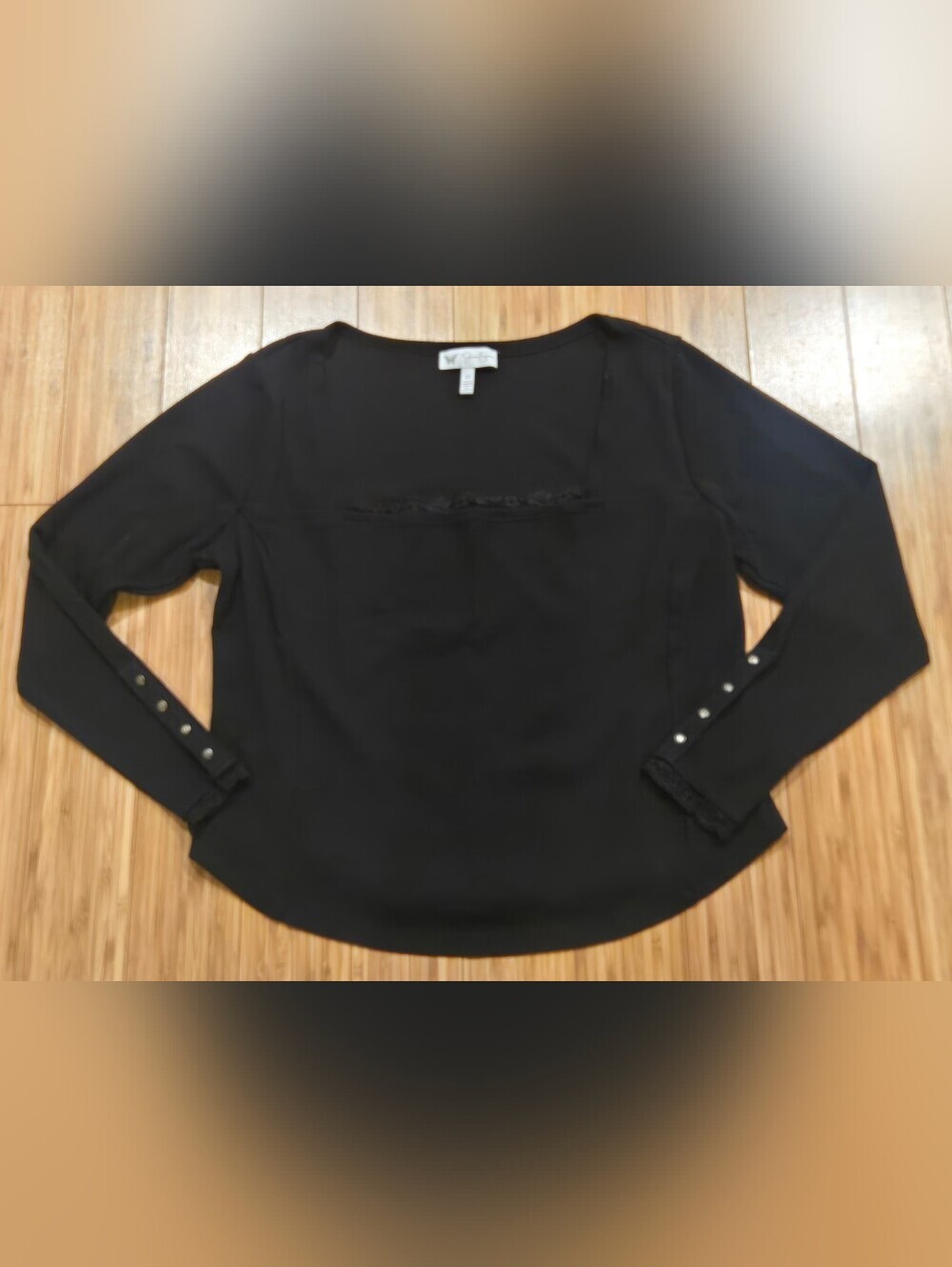 Jessica Simpson Women's Black Long-Sleeve Ruffle Trim Blouse